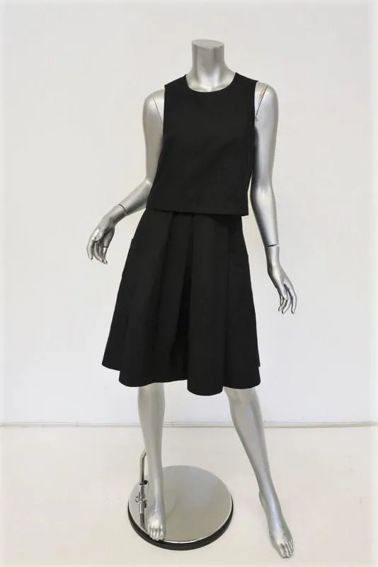 Tibi Dress Black Layered Cotton Size 4 Sleeveless Crossover-Back