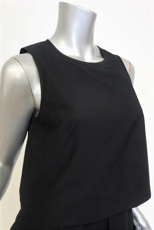 Tibi Dress Black Layered Cotton Size 4 Sleeveless Crossover-Back