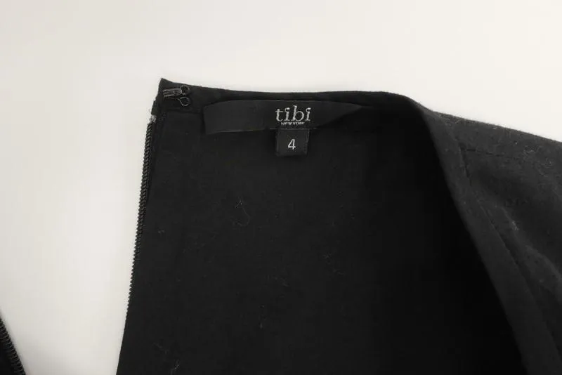 Tibi Dress Black Layered Cotton Size 4 Sleeveless Crossover-Back