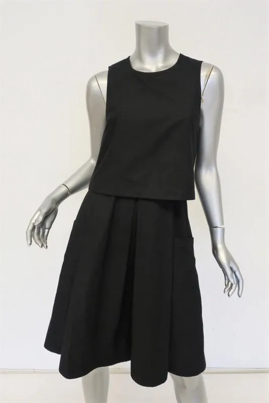 Tibi Dress Black Layered Cotton Size 4 Sleeveless Crossover-Back