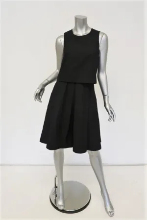 Tibi Dress Black Layered Cotton Size 4 Sleeveless Crossover-Back