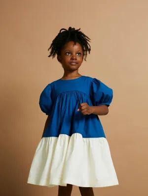 Tier-ry Eyed Dress- Deep Blue & Vanilla Scoop