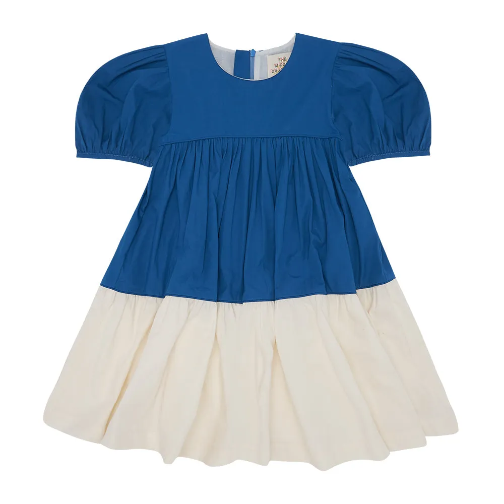Tier-ry Eyed Dress- Deep Blue & Vanilla Scoop