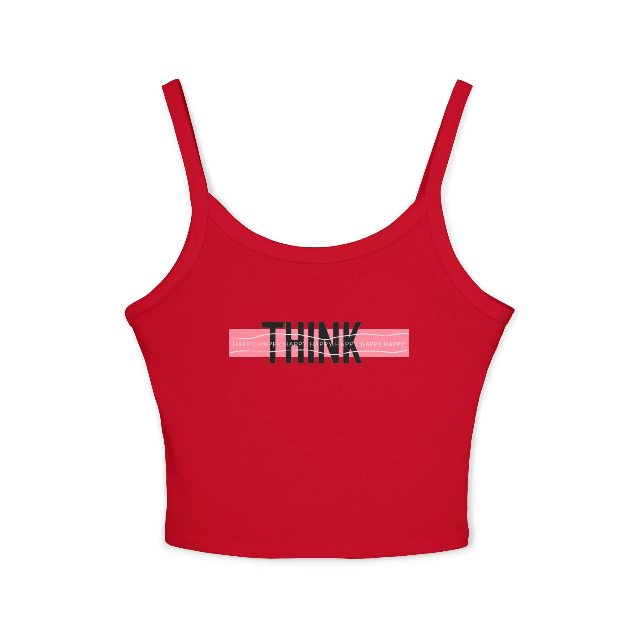 Top Women's Spaghetti Strap Tank Think Happy by Mariu del Campo.