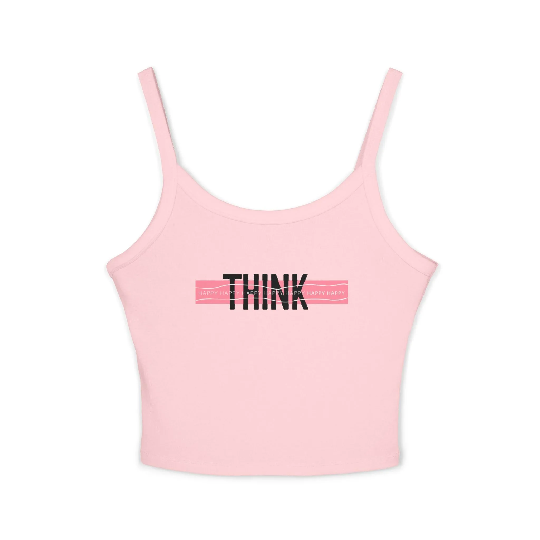 Top Women's Spaghetti Strap Tank Think Happy by Mariu del Campo.