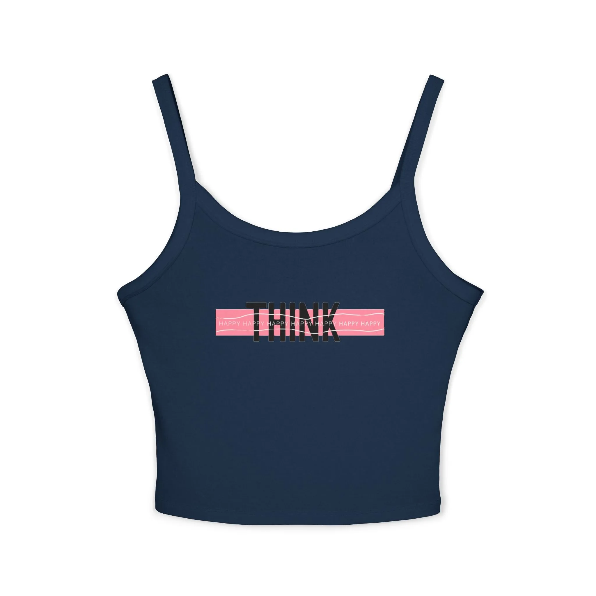 Top Women's Spaghetti Strap Tank Think Happy by Mariu del Campo.