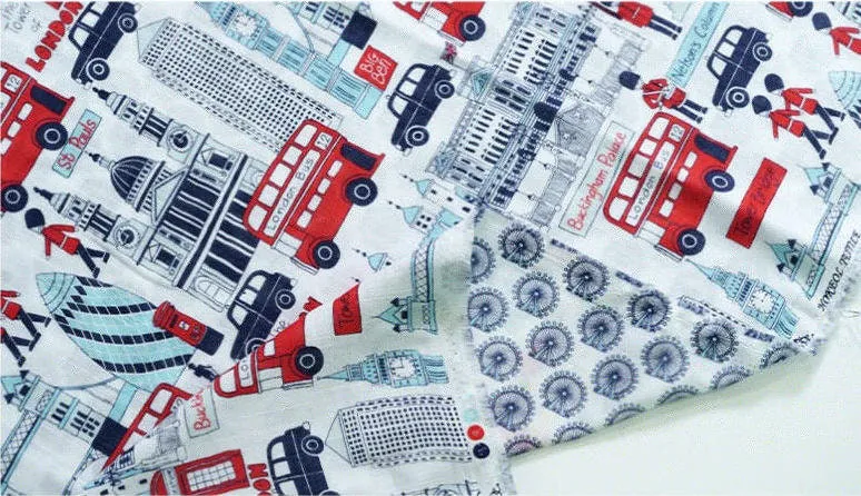 Triple Gauze Fabric, London Trip, Wrinkled Gauze, Crinkle Gauze, London Eye Fabric 61 Inches Wide Quality Korean Fabric - By the Yard /51531