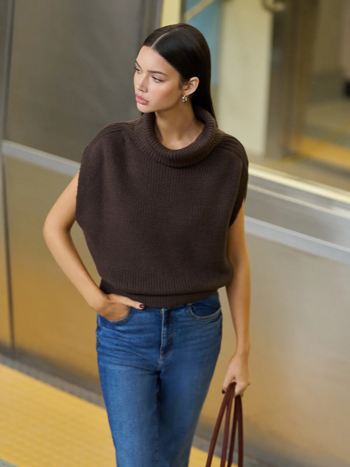 Turtleneck Shrug Sweater Vest
