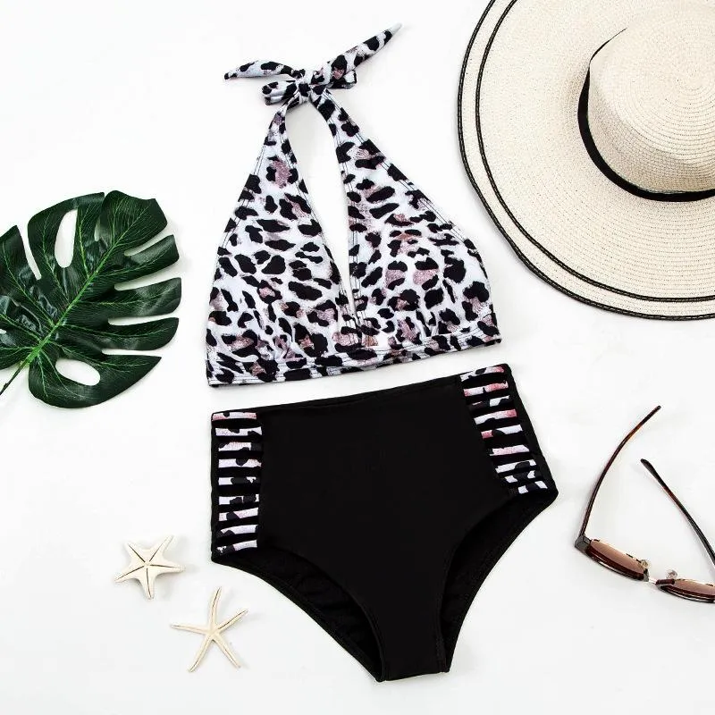 Two-piece Leopard Print Hollow Split Triangle Bikini