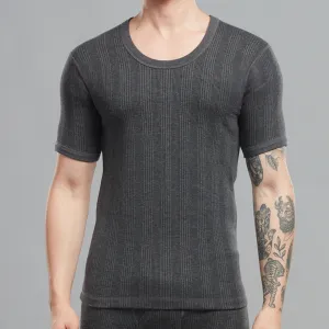 Ultrasoft Cotton-Polyester Blend Flare Thermal Vest with a Round Neckline, Half Sleeves, Slim Fit - Charcoal