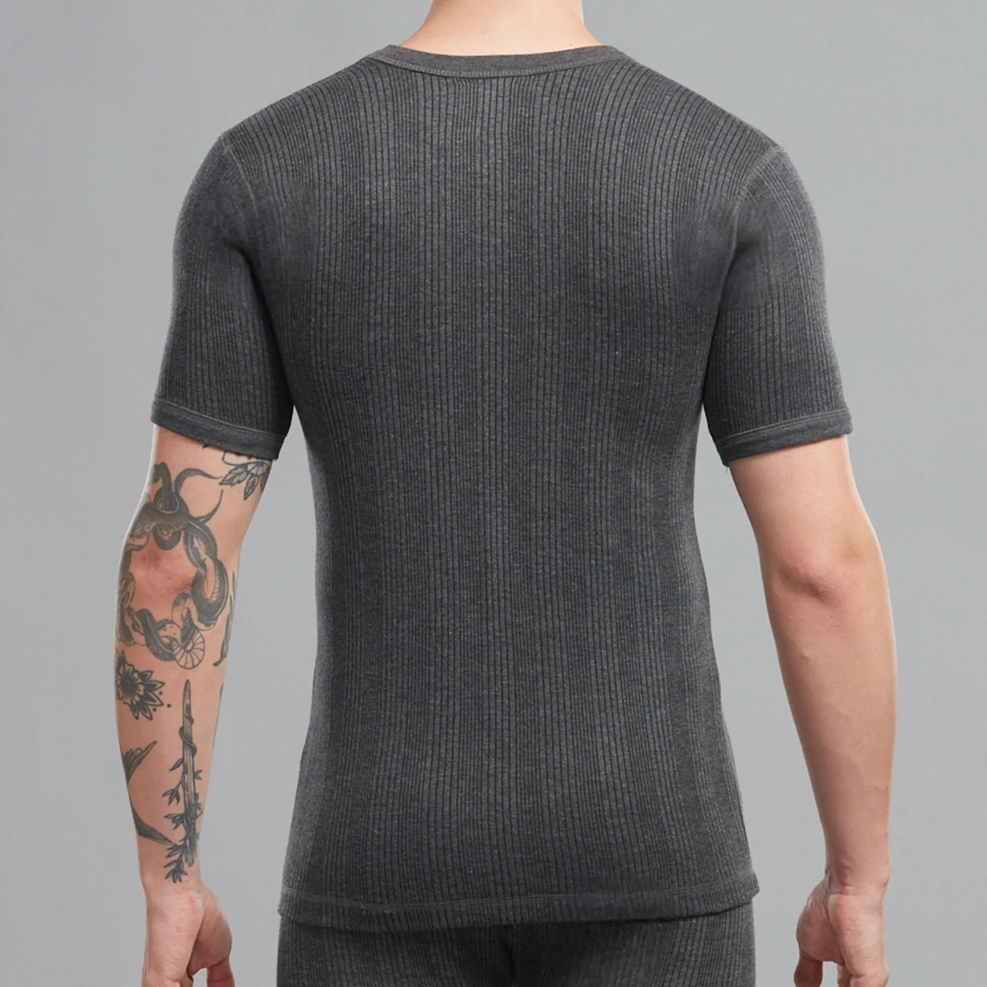 Ultrasoft Cotton-Polyester Blend Flare Thermal Vest with a Round Neckline, Half Sleeves, Slim Fit - Charcoal