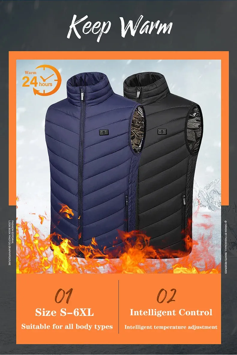 USB Heated Winter Vest – Multi-Zone Self-Heating Sleeveless Jacket for Men, Ideal for Hunting and Outdoor Wear C13