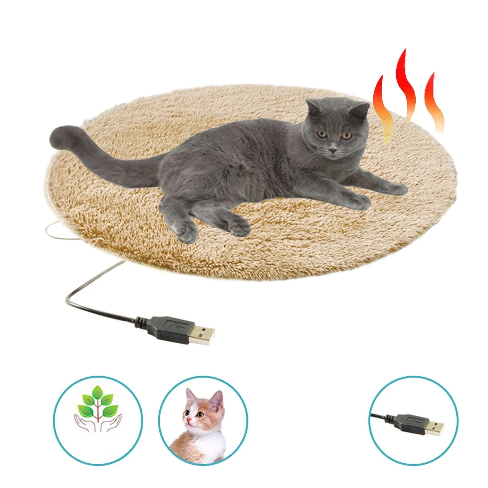 USB Plush  Heated Cat Bed Constant Temperature Cat Heating Pad Portable Cat Winter Sleep Roud Cushion