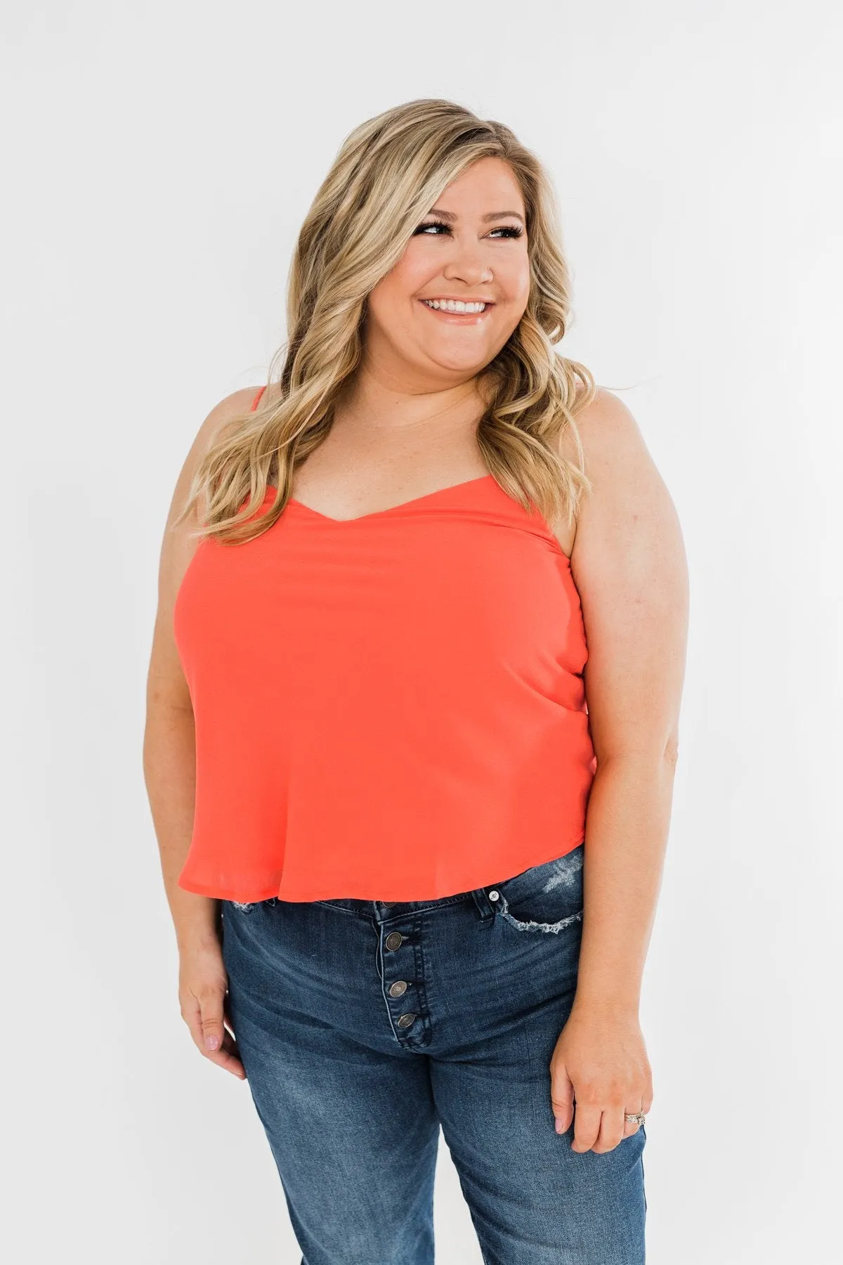 V-Neck Shift Tank Top- Vibrant Coral