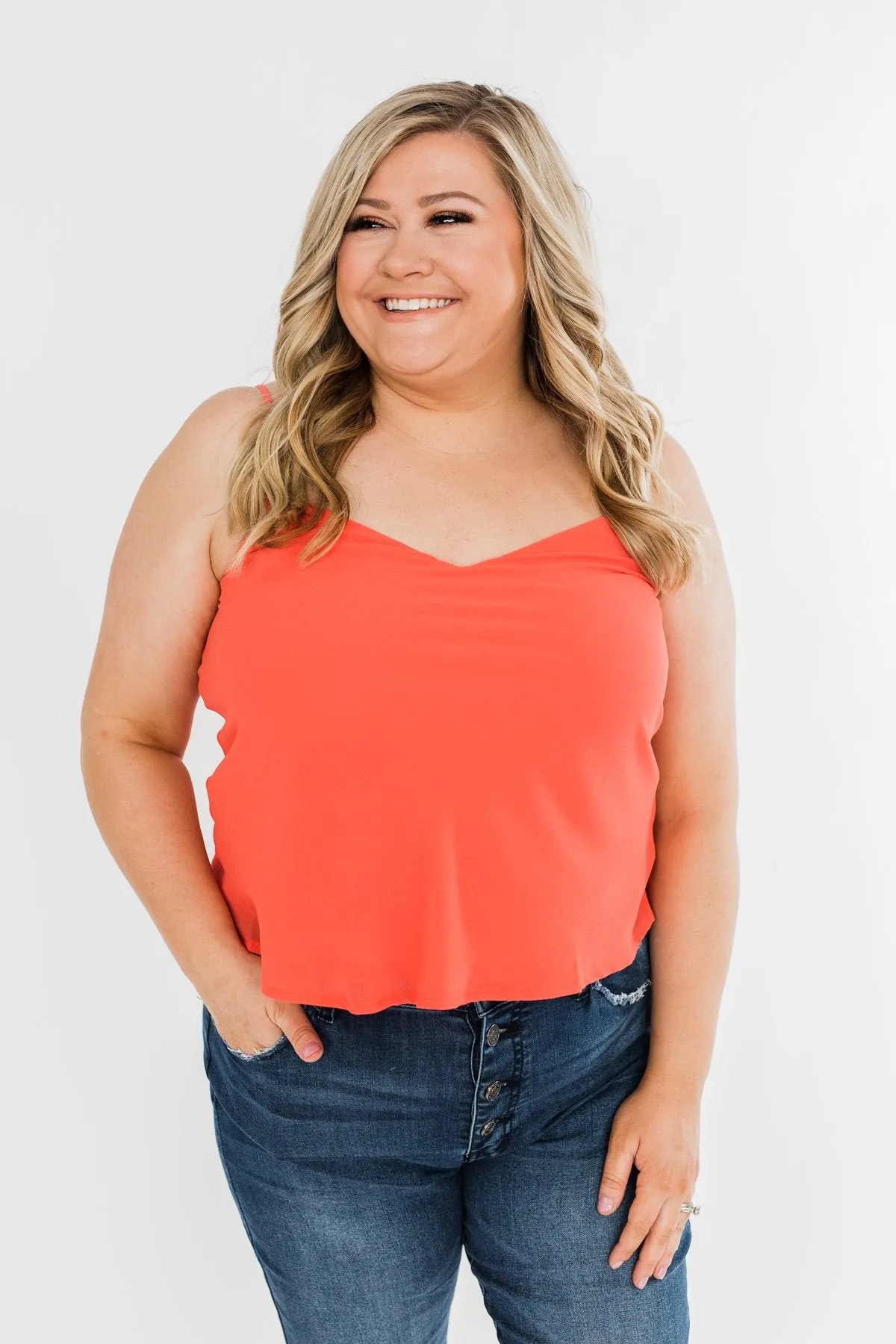 V-Neck Shift Tank Top- Vibrant Coral
