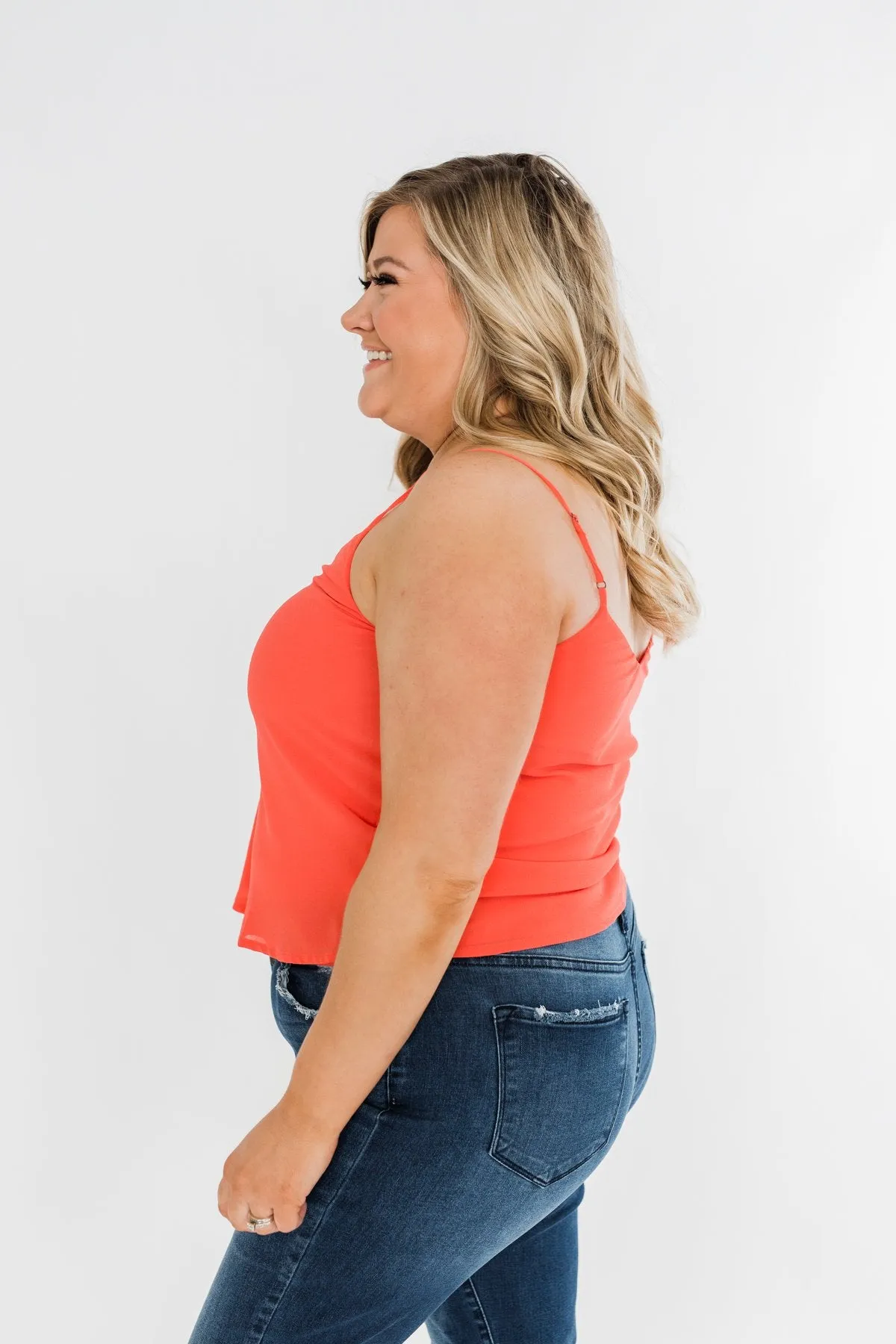 V-Neck Shift Tank Top- Vibrant Coral