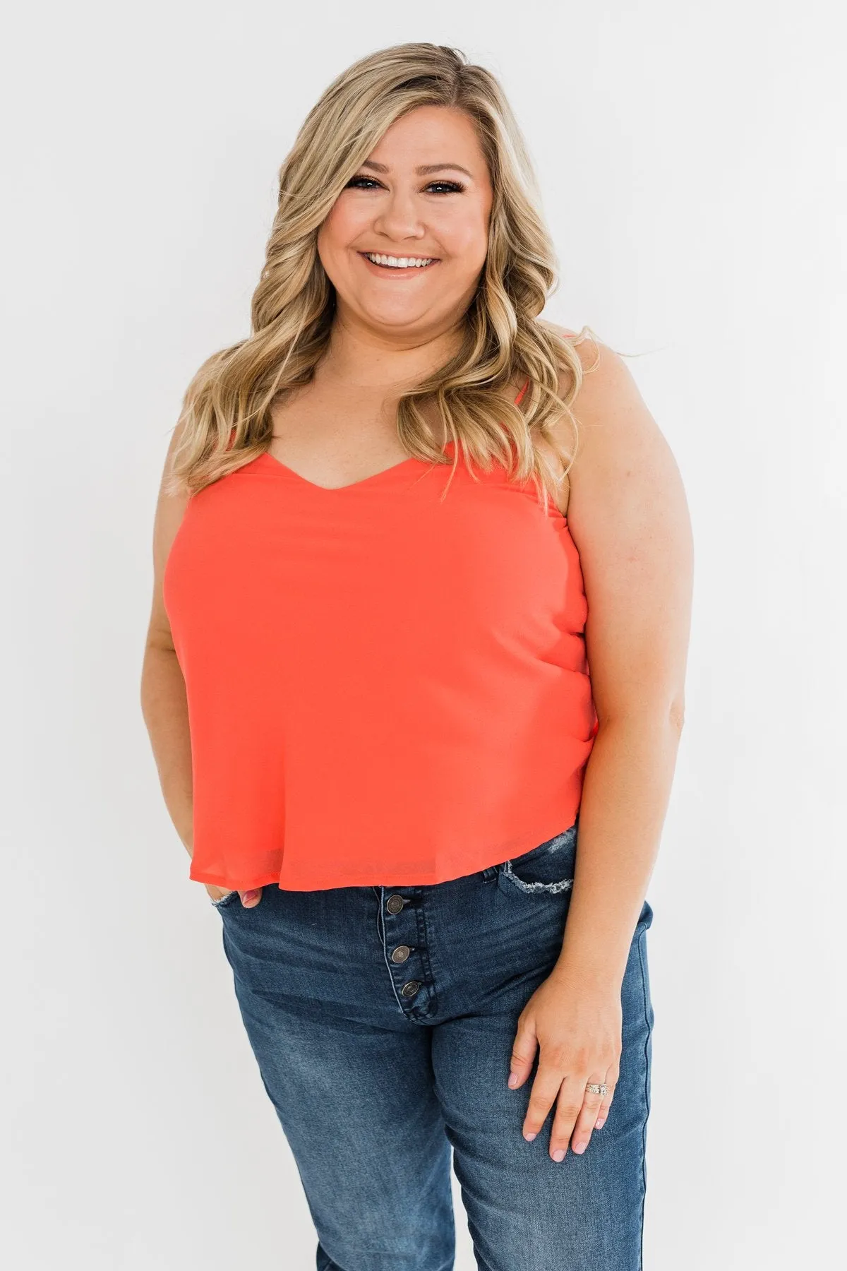 V-Neck Shift Tank Top- Vibrant Coral