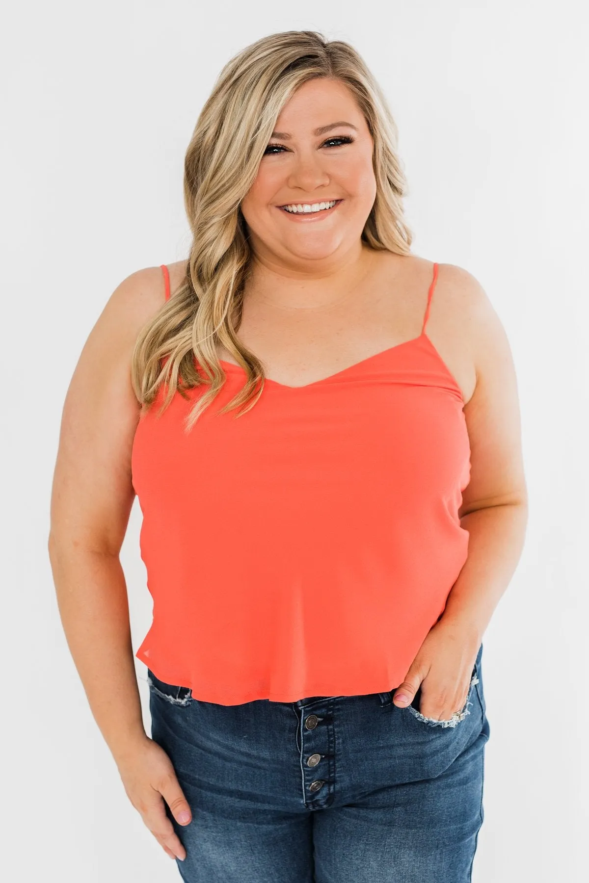 V-Neck Shift Tank Top- Vibrant Coral