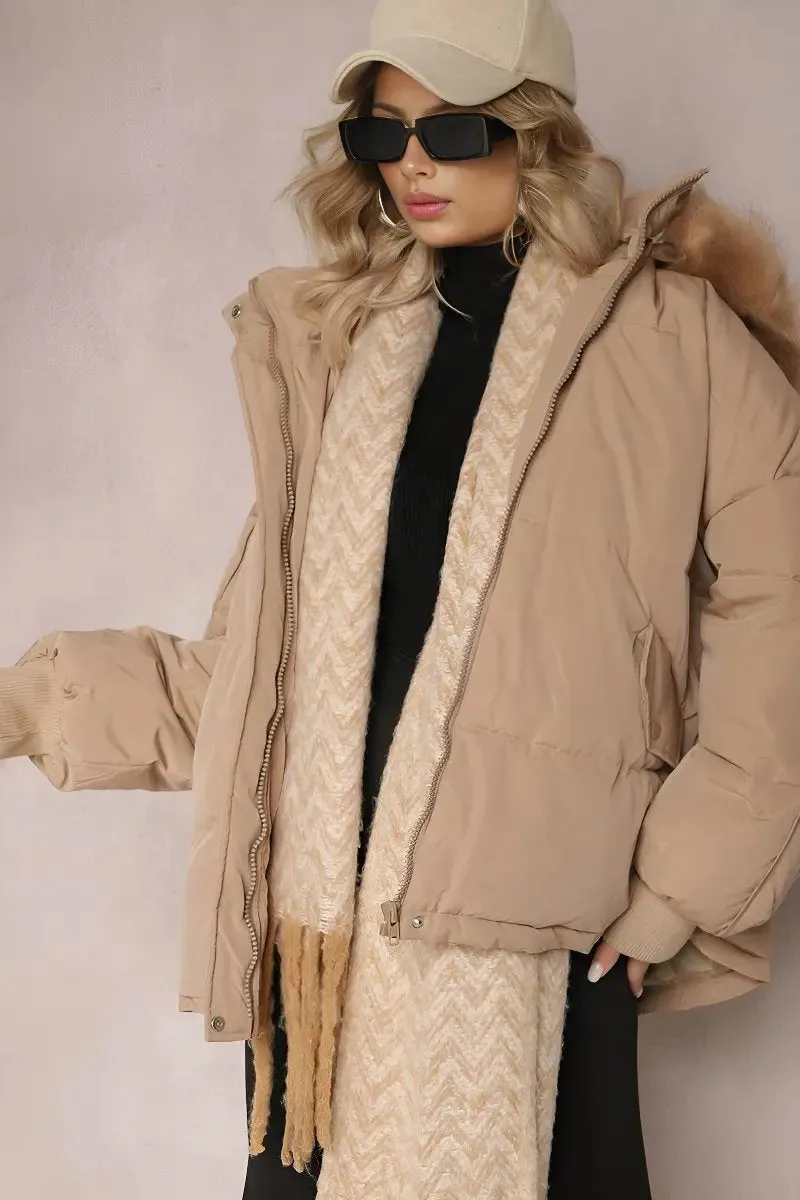 Versatile Stylish Plush Hooded Zip-Up Thermal Cotton Coat