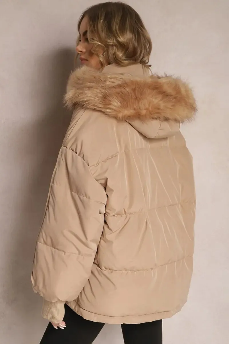 Versatile Stylish Plush Hooded Zip-Up Thermal Cotton Coat