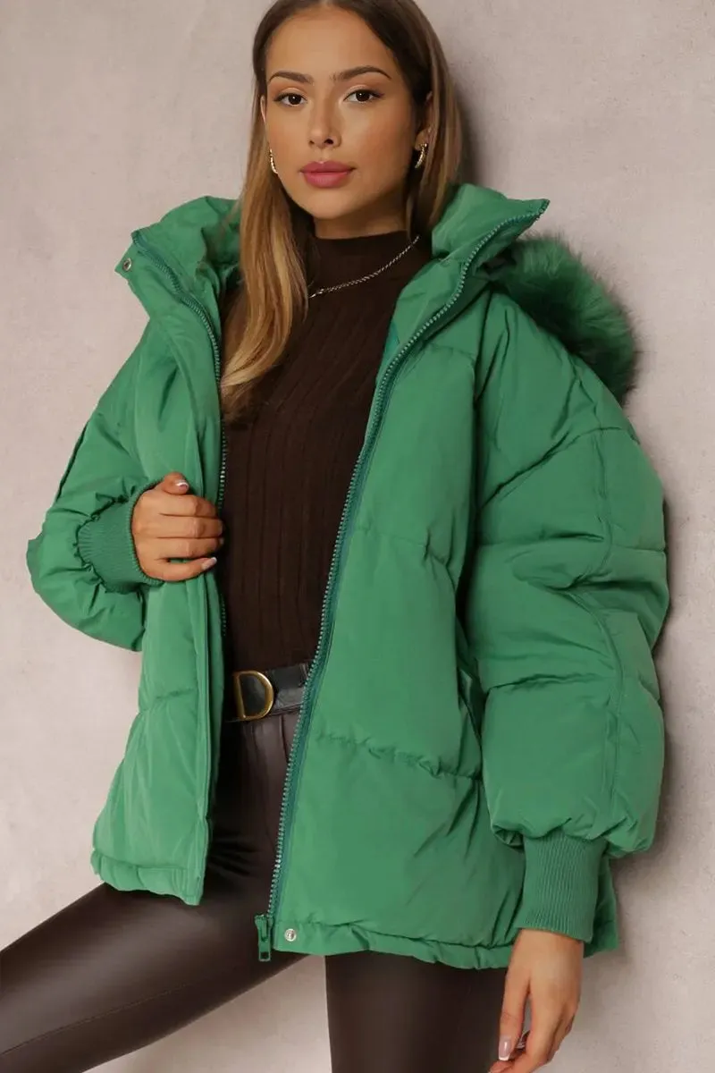 Versatile Stylish Plush Hooded Zip-Up Thermal Cotton Coat