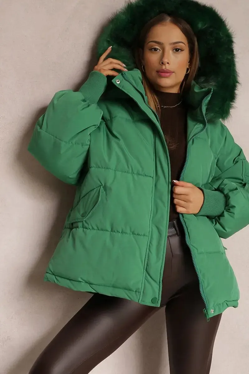 Versatile Stylish Plush Hooded Zip-Up Thermal Cotton Coat