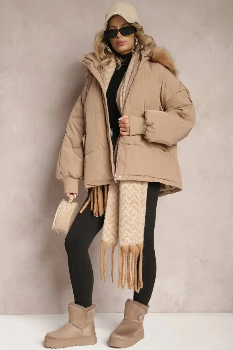 Versatile Stylish Plush Hooded Zip-Up Thermal Cotton Coat