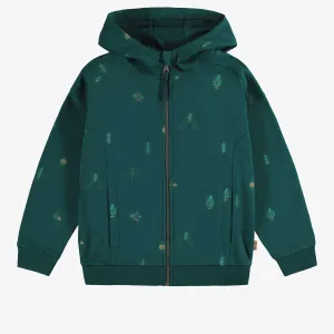 Veste régulière à capuchon et manches longues verte à motif, enfant || Green long sleeves regular sweater with pattern, child