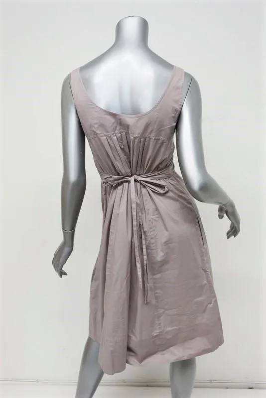 Vince Dress Gray Smocked Cotton Size 6 Sleeveless Tie-Waist