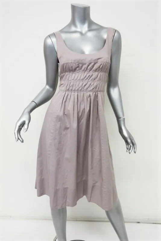 Vince Dress Gray Smocked Cotton Size 6 Sleeveless Tie-Waist