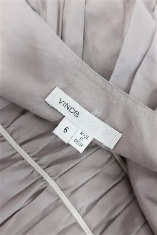 Vince Dress Gray Smocked Cotton Size 6 Sleeveless Tie-Waist