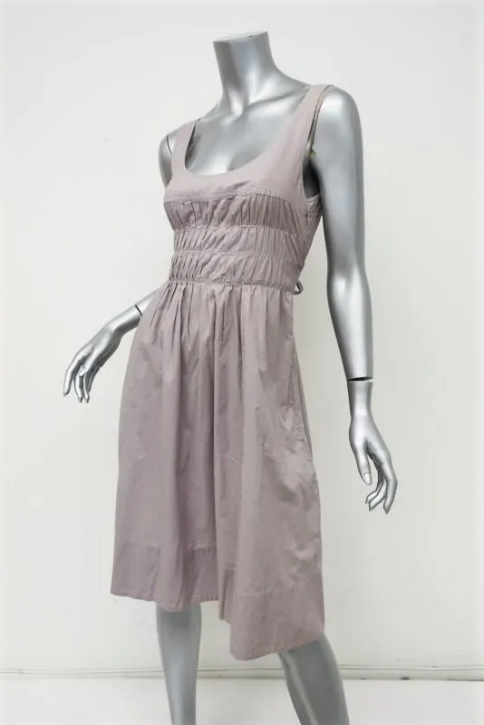 Vince Dress Gray Smocked Cotton Size 6 Sleeveless Tie-Waist