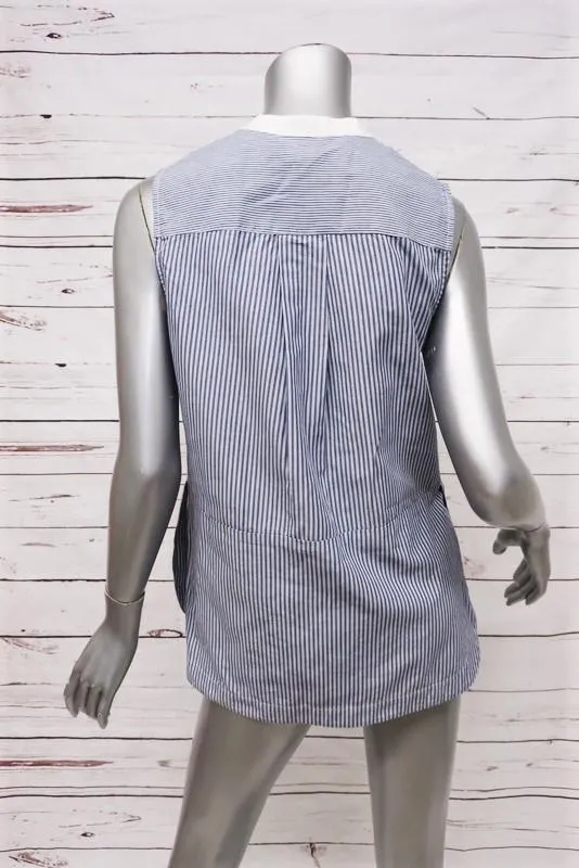 Vince Top Blue/White Mixed Stripe Cotton Poplin Size 2 Sleeveless Shirt