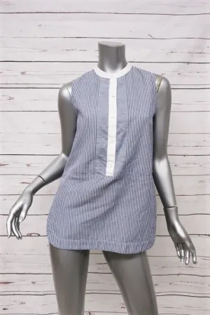 Vince Top Blue/White Mixed Stripe Cotton Poplin Size 2 Sleeveless Shirt