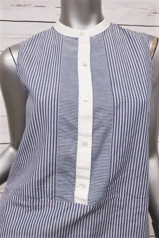Vince Top Blue/White Mixed Stripe Cotton Poplin Size 2 Sleeveless Shirt