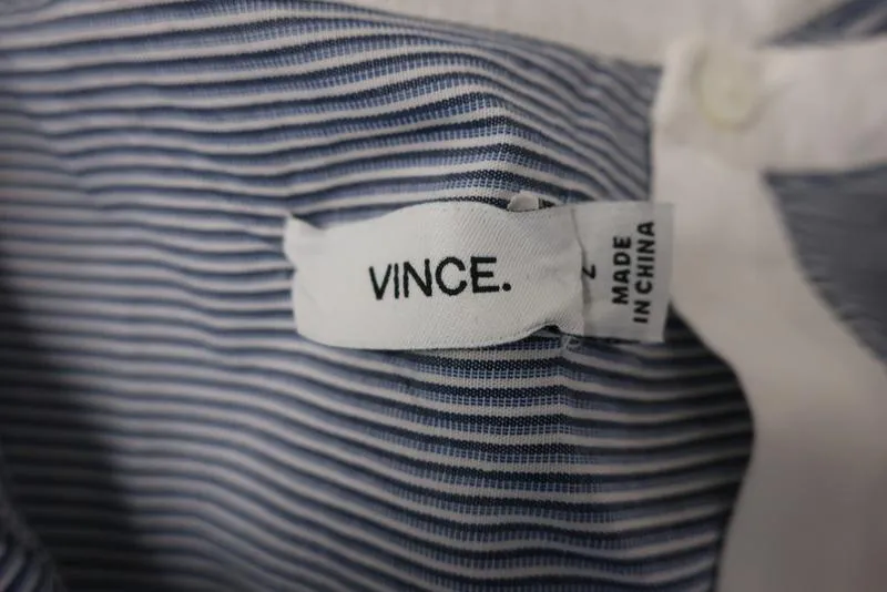 Vince Top Blue/White Mixed Stripe Cotton Poplin Size 2 Sleeveless Shirt