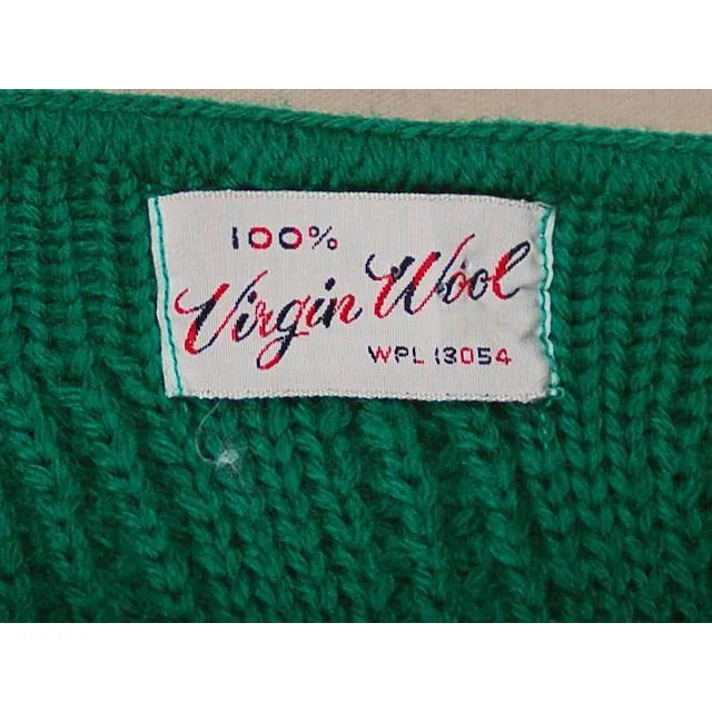 Vintage  Sweater Sleeveless Vest Boat Neck Green Hand Knit Wool 1960s S