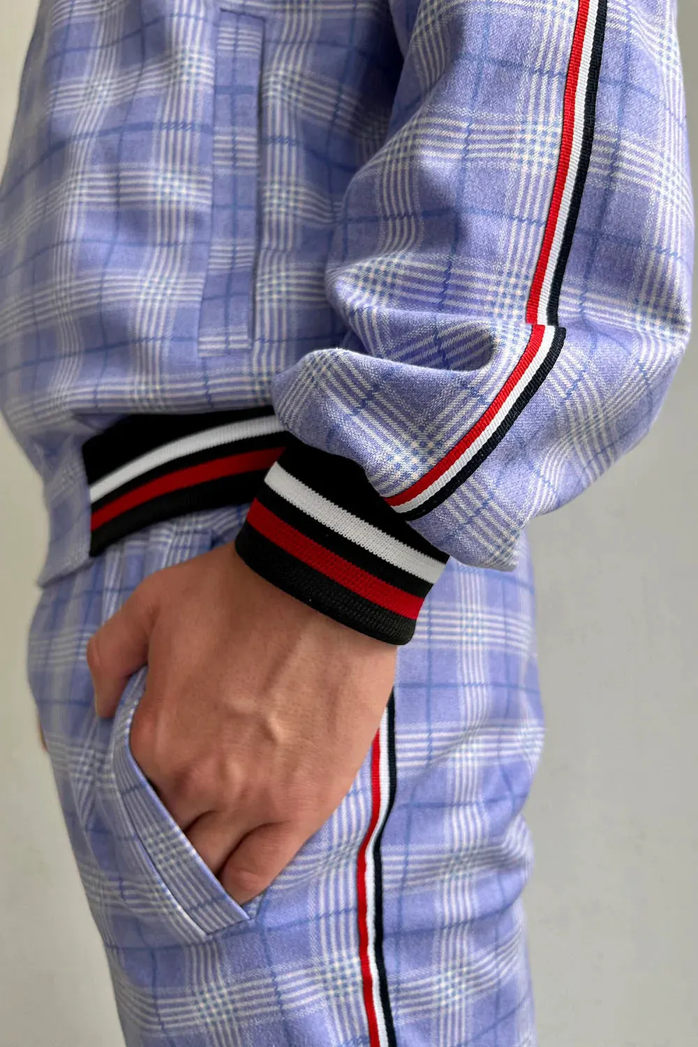 Violet and blue checkered men’s tracksuit