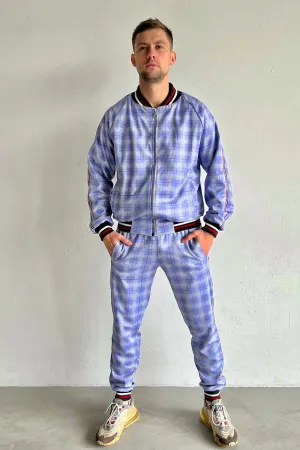 Violet and blue checkered men’s tracksuit