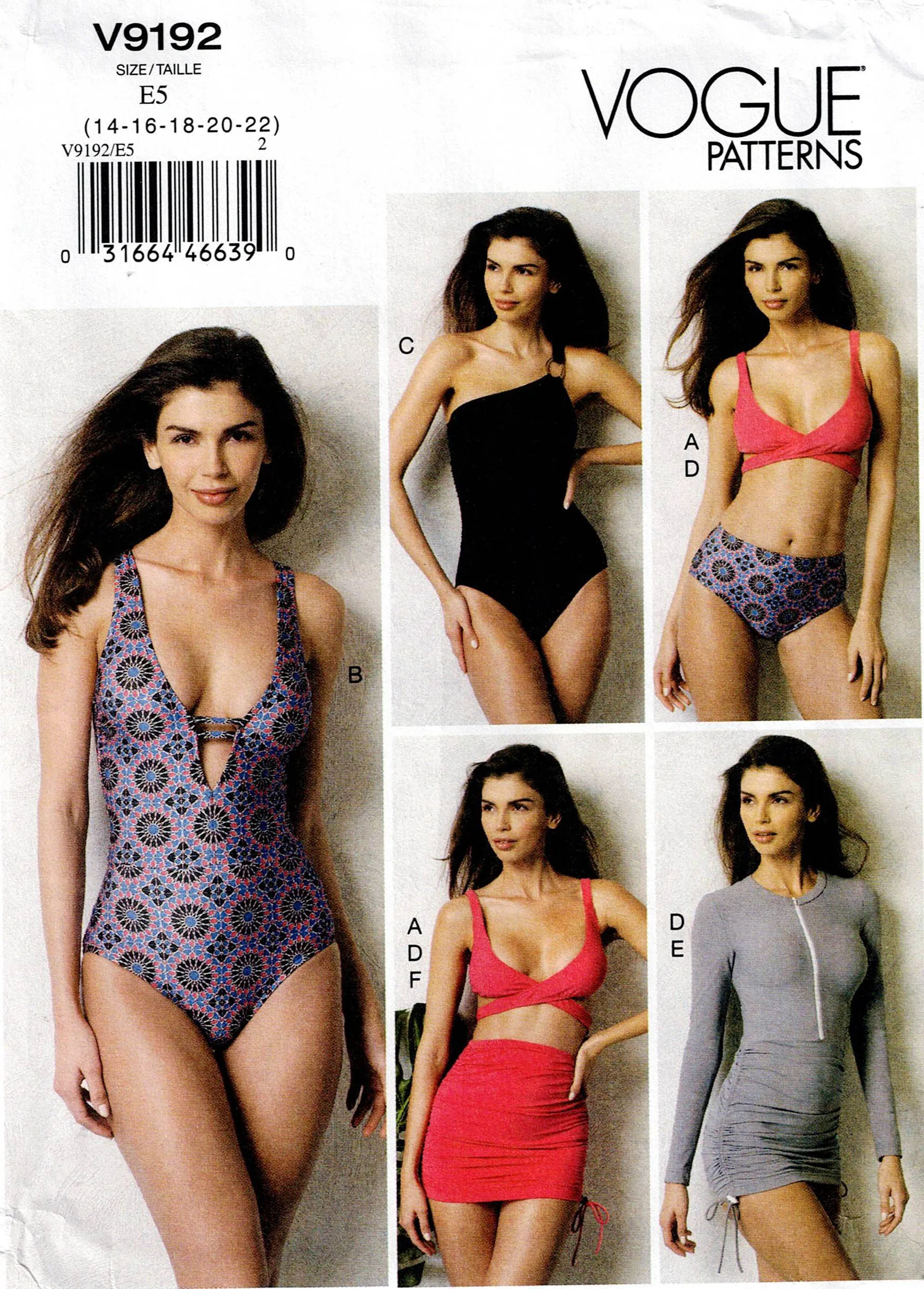 Vogue V9192 Womens Swimsuits Bikini & Cover Up Sewing Pattern Size 6 - 14 or 14 - 22 UNCUT Factory Folded