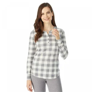Warm Essentials by Cuddl Duds Women's Waffle Long Sleeve Henley Thermal Top