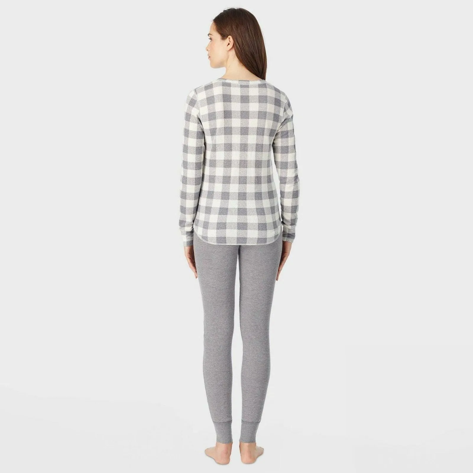 Warm Essentials by Cuddl Duds Women's Waffle Long Sleeve Henley Thermal Top