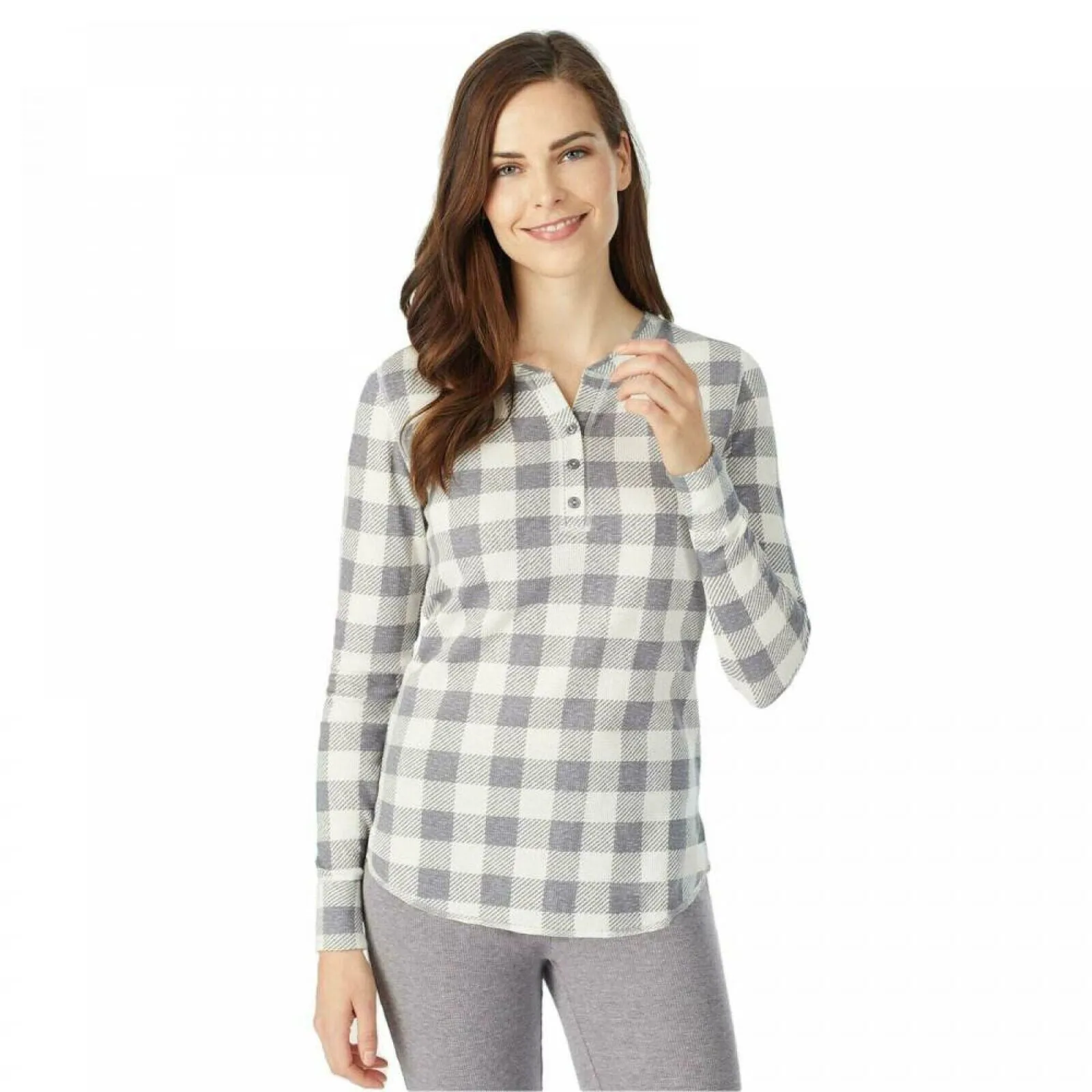 Warm Essentials by Cuddl Duds Women's Waffle Long Sleeve Henley Thermal Top
