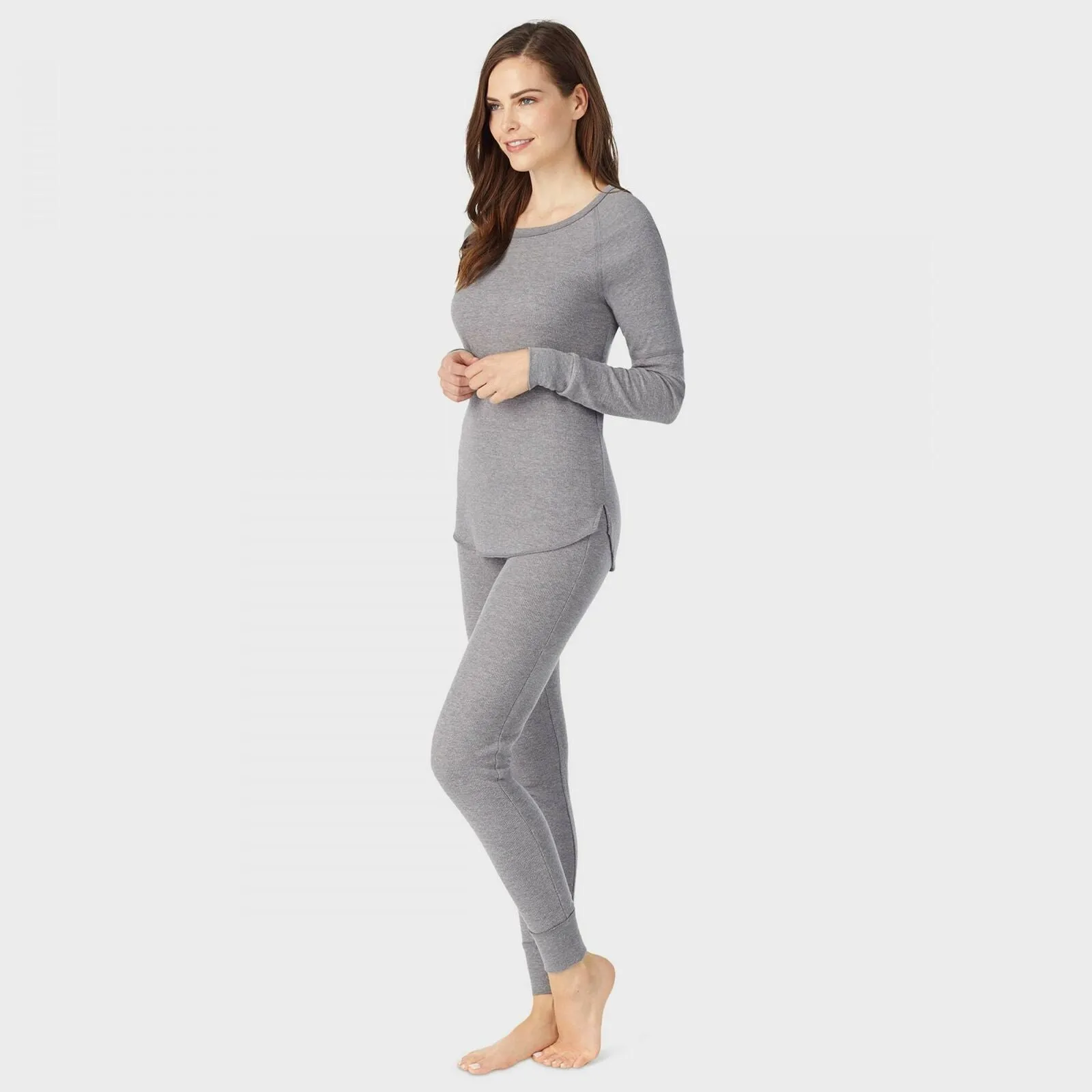 Warm Essentials by Cuddl Duds Women's Waffle Long Sleeve Scoop Thermal Top