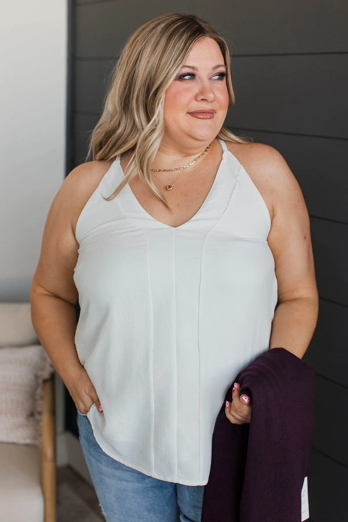 Welcoming Thoughts Racerback Tank Top- Off-White