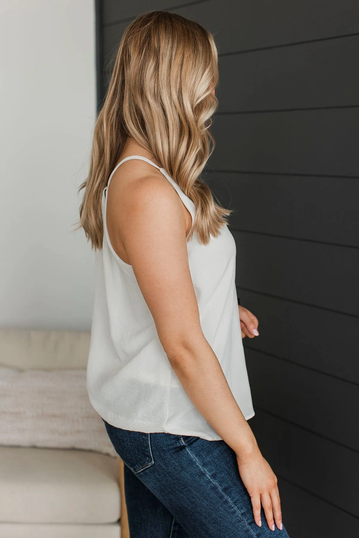Welcoming Thoughts Racerback Tank Top- Off-White