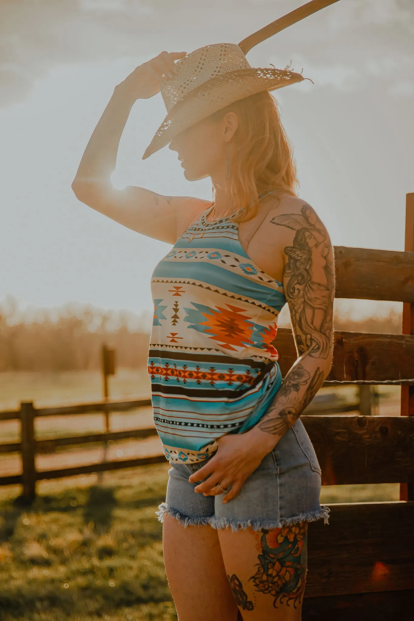 Western Aztec Printed Tank Top
