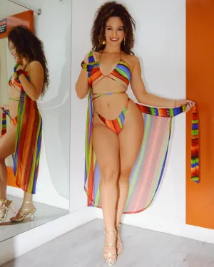 When Sun Hits Stripe Swimwear Set