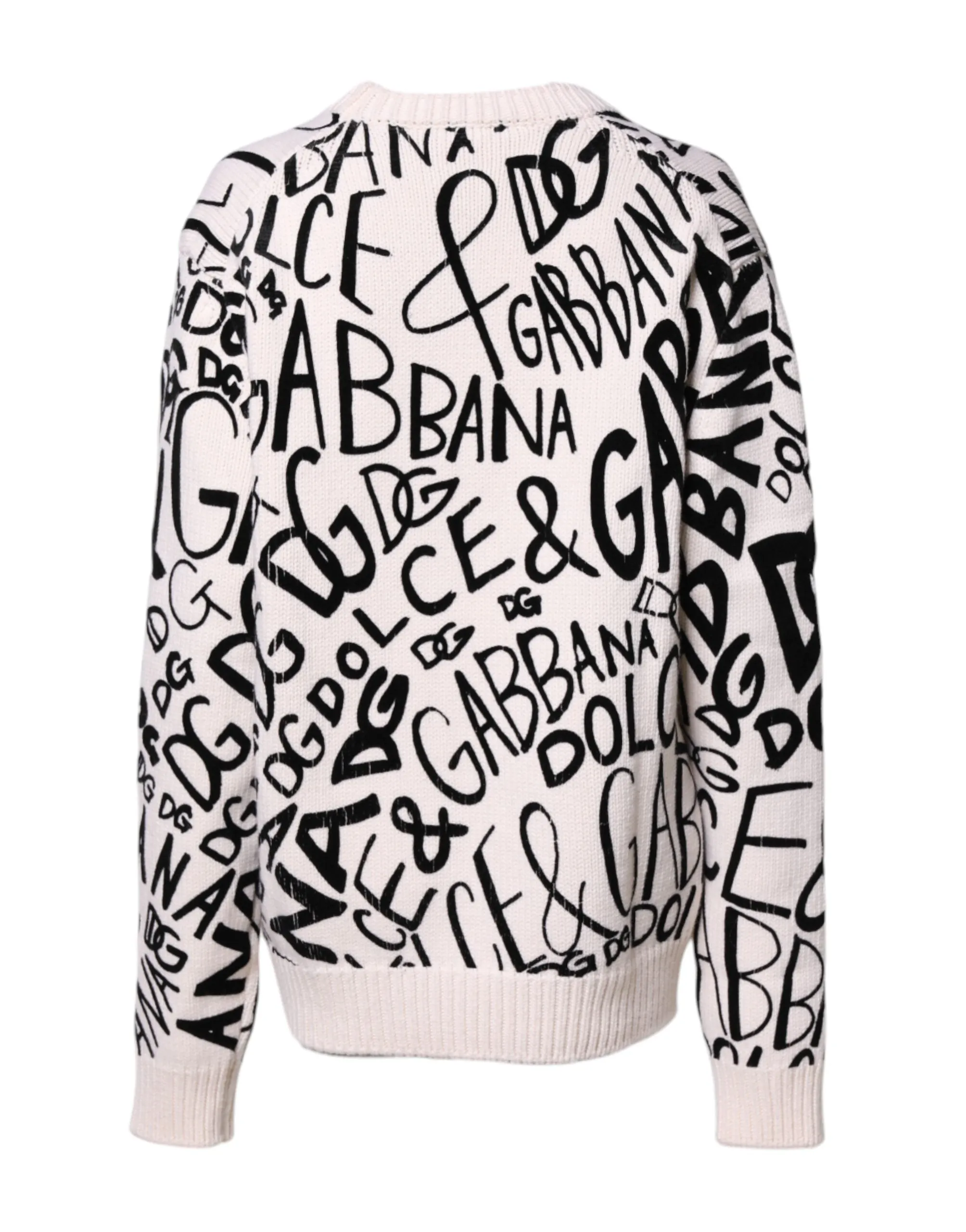 White Black Logo Print Women Pullover Sweater