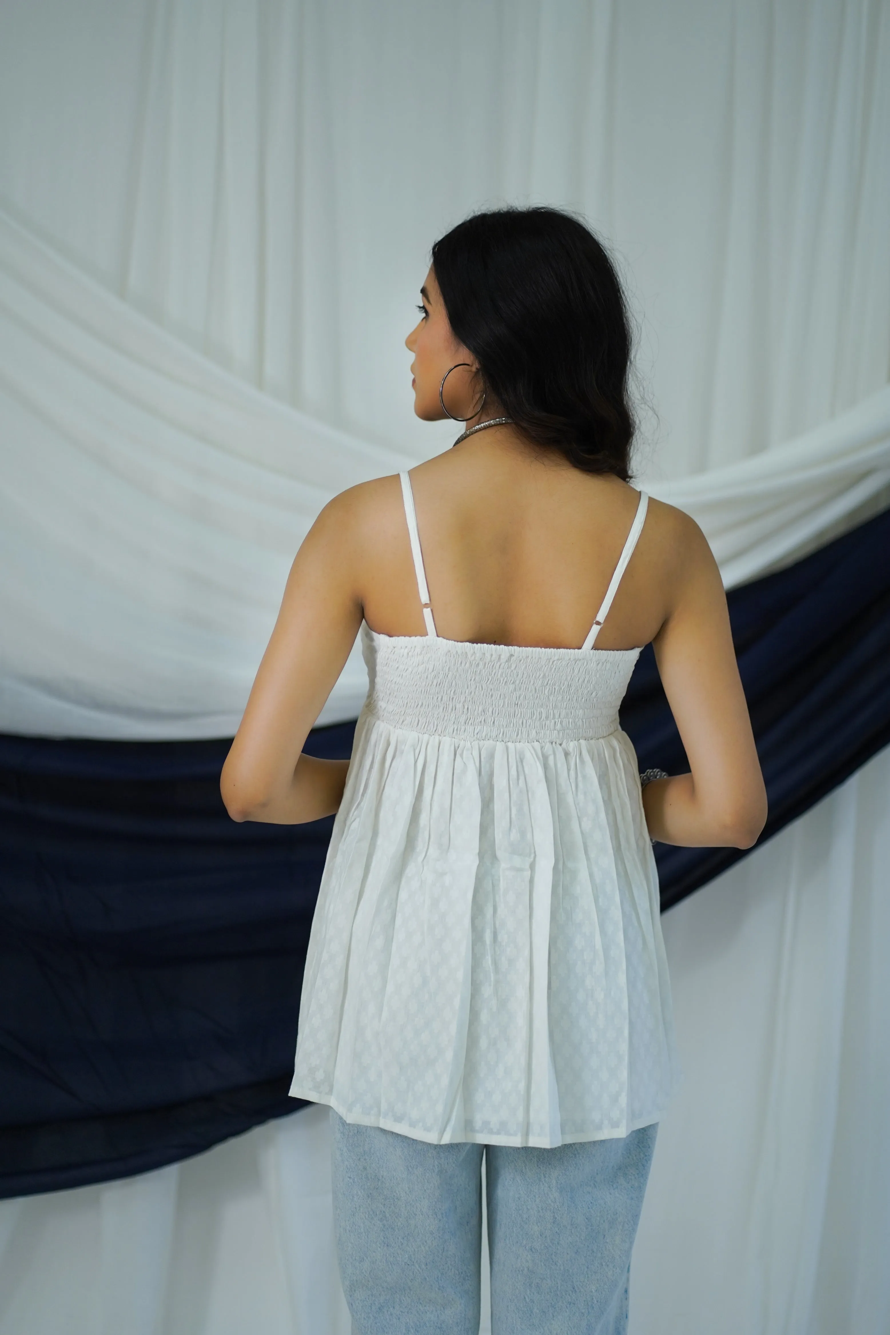 White Cotton Striped Top